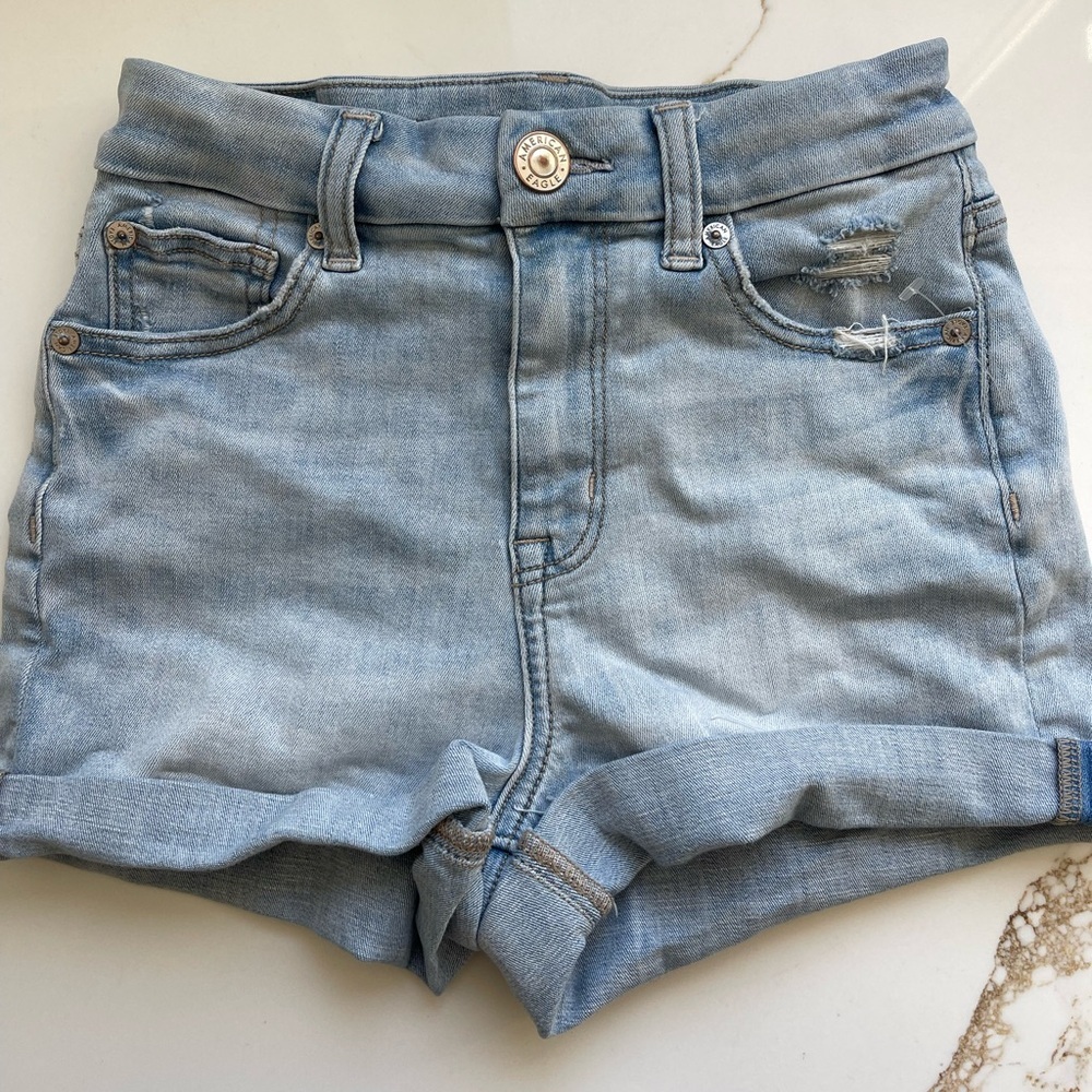 American Eagle curvy hi rise shortie Jean shorts denim
